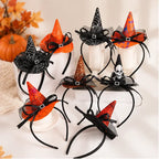 Halloween Haarreifen mit orangefarbenen und schwarzen Hexenhüten