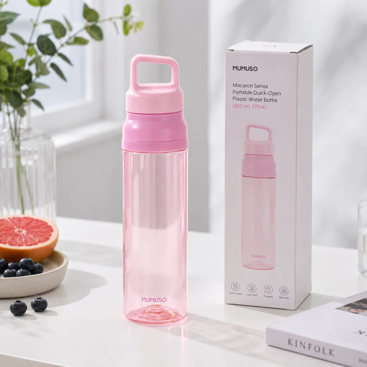 Macaron Trinkflasche in Rosa mit Verpackung und 600 ml Fassungsvermögen