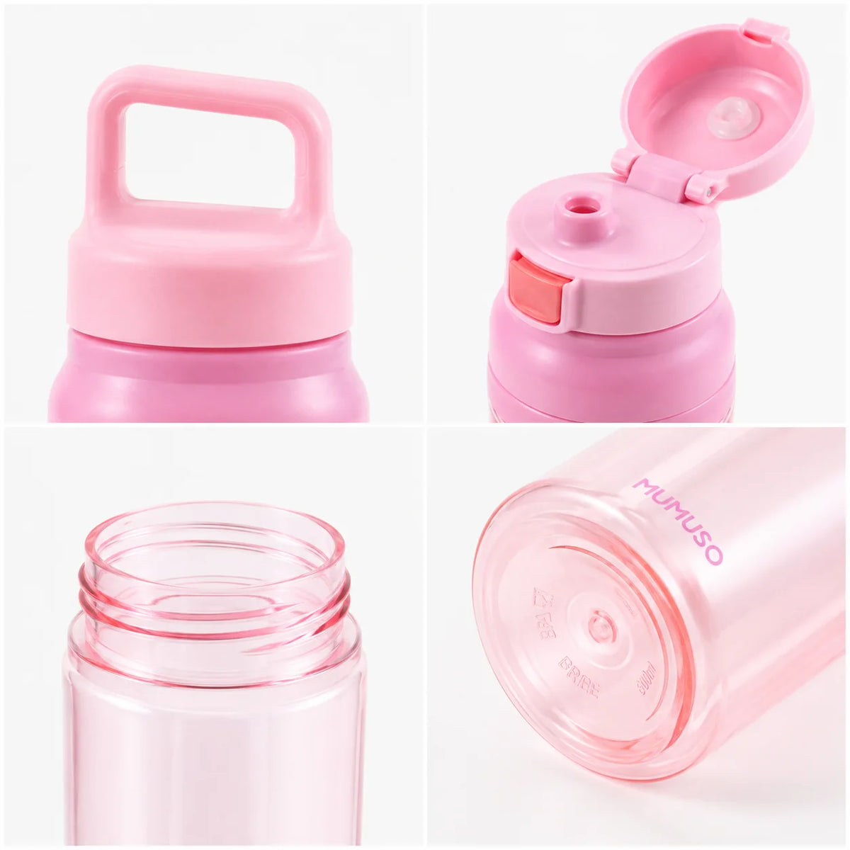 Macaron Trinkflasche in Rosa mit Details zum Verschluss