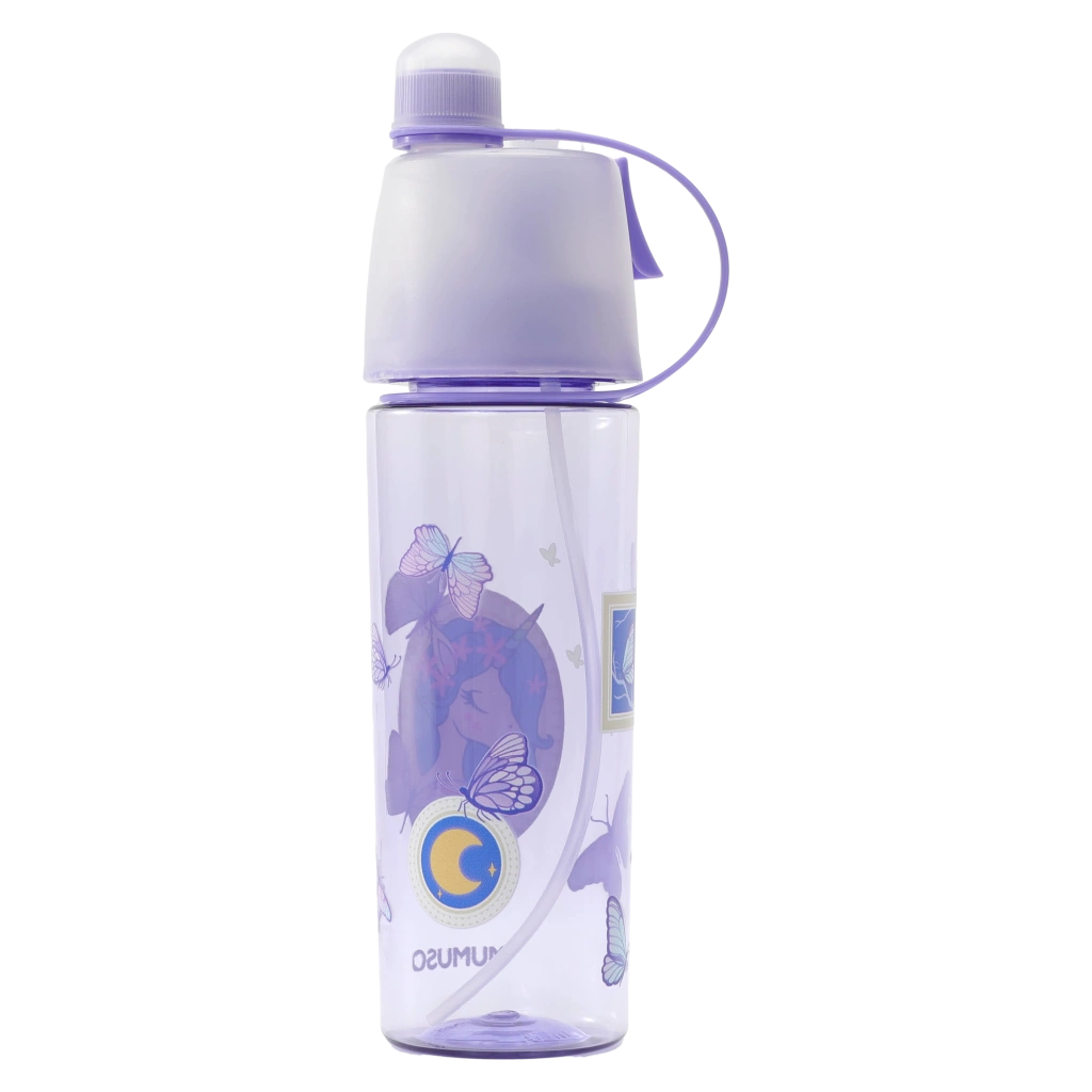 Kunststoff-Wasserflasche mit Sprühfunktion, 500 ml, mit Einhorn-Design (Lila) – weitere Produktansicht