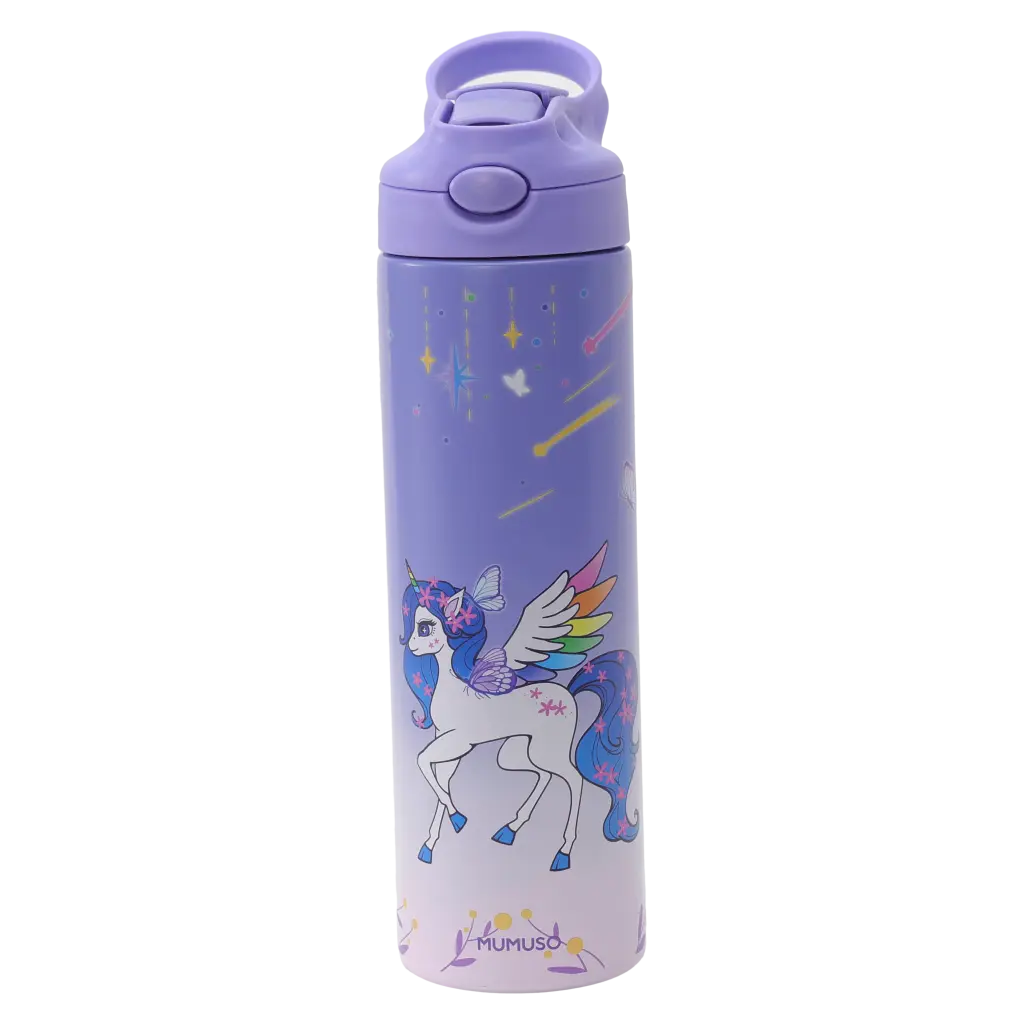 Isolierte Edelstahl-Trinkflasche mit Einhorn-Design, 500 ml (Lila)