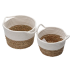 Runder Aufbewahrungskorb aus Polyester-Baumwoll-Garn und Strohseil, 2,5 L (Weiß/Natur)