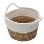 Runder Aufbewahrungskorb aus Polyester-Baumwoll-Garn und Strohseil, 2,5 L (Weiß/Natur)