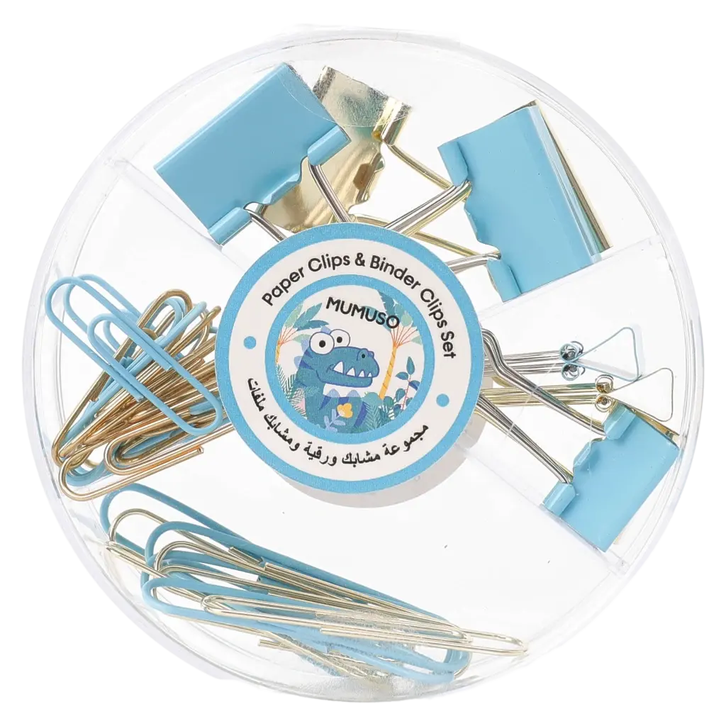 Paper Clips & Binder Clips Set mit Dinosaurier-Design (Blau/Metall)