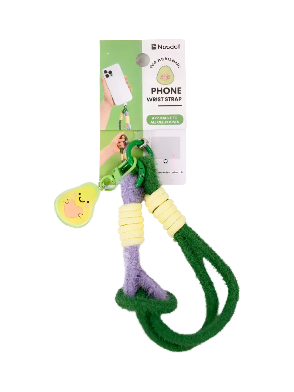 Handy-Handgelenkband aus Plüsch mit Avocado-Design (Grün/Lila/Gelb)