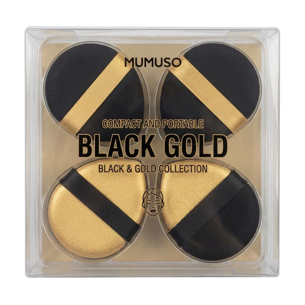 4er-Pack Mini-Puderquasten mit Black &amp; Gold Design (Schwarz/Gold)