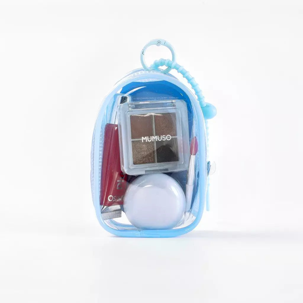 Tragbares Make-up-Set (3-teilig) Blau mit Lidschatten und Lippencreme