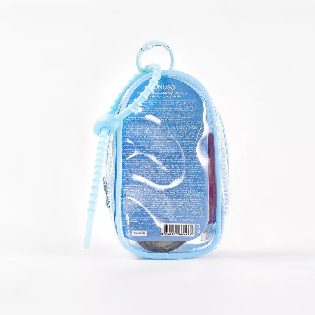Tragbares Make-up-Set (3-teilig) Blau mit Lidschatten und Lippencreme