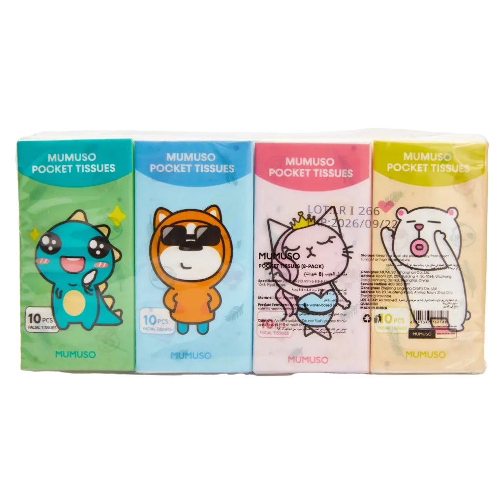 8er-Pack Taschentücher aus Naturzellstoff mit Tier-Design, 191,7 g (Creme/Blau/Rosa/Grün)