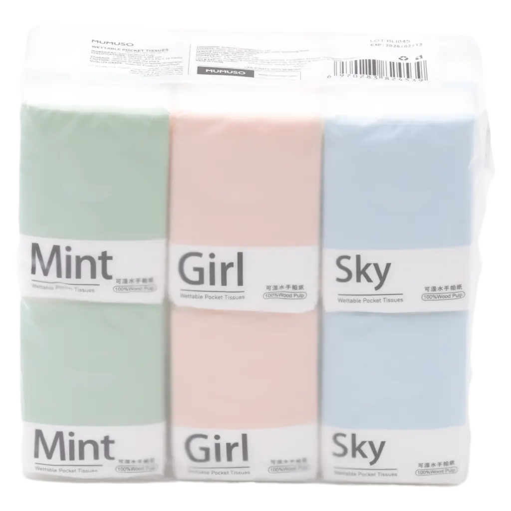 Pocket Taschentücher aus natürlichem Zellstoff, kompakt (Sky/Girl/Mint)