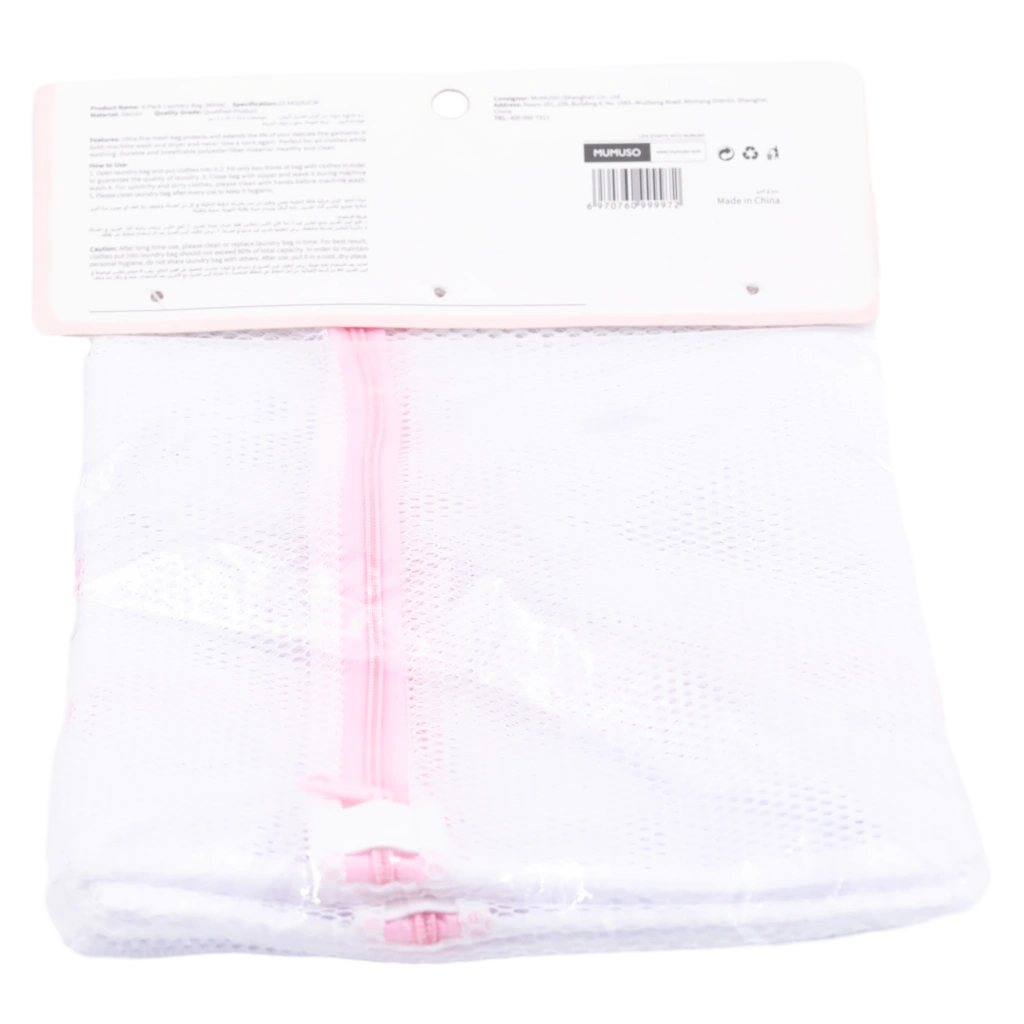 4-teiliges Wäschenetz Set aus Polyester für Waschmaschine (Weiß/Rosa)