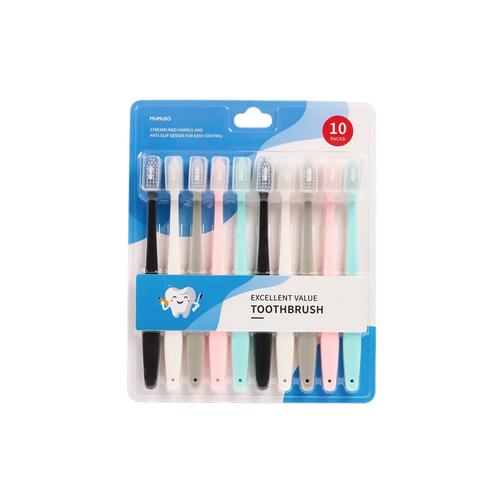 10er-Pack Zahnbürsten im Set für die tägliche Mundhygiene (Schwarz/Weiß/Rosa/Hellblau/Mint)