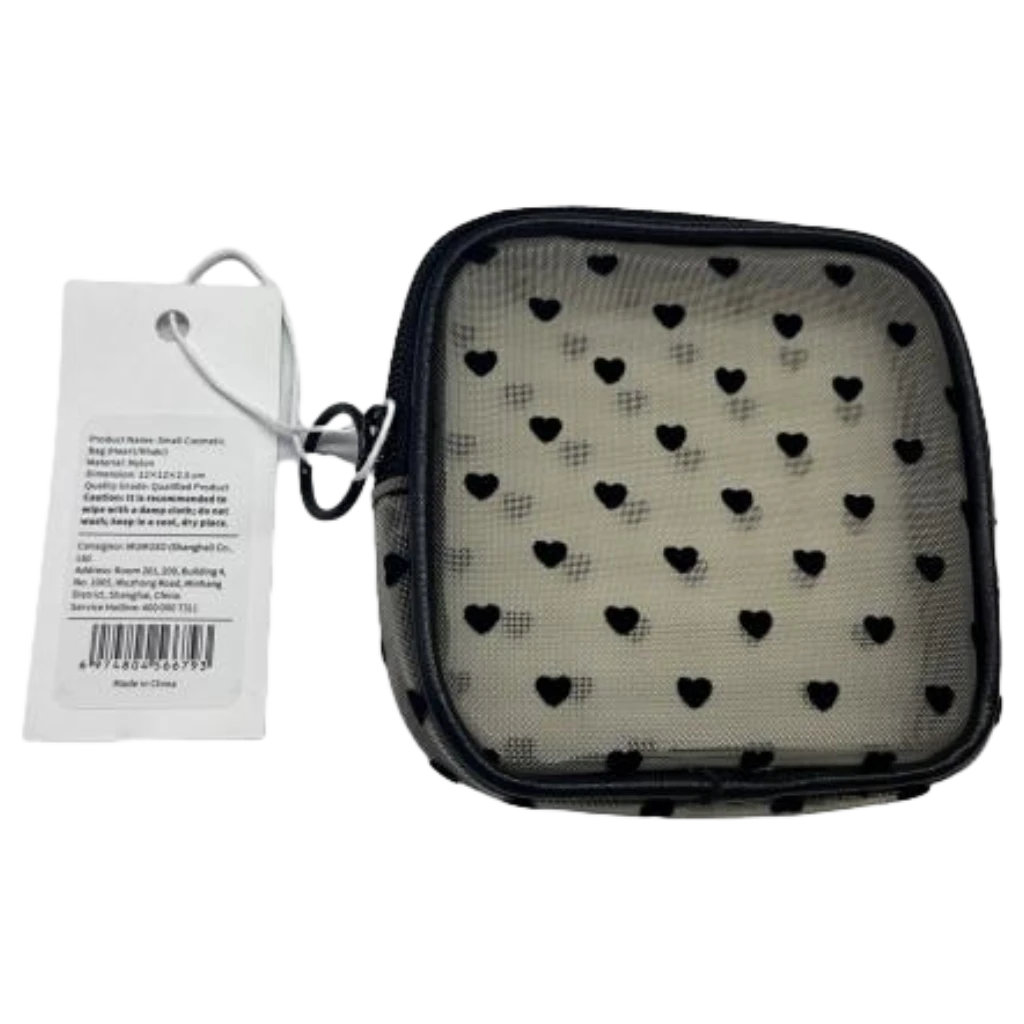 Kompakte Kosmetiktasche aus Netzmaterial mit Herz-Design (Khaki)