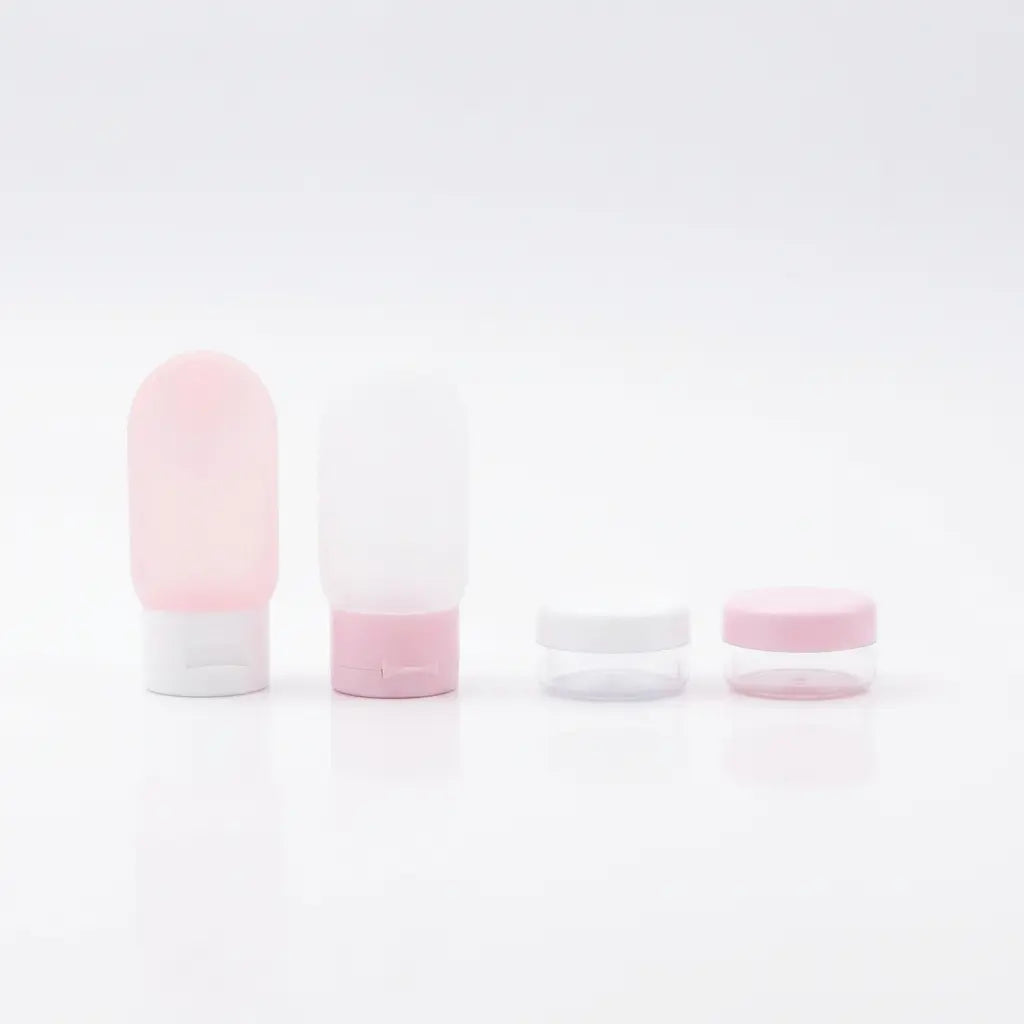 4-teiliges Reise-Flaschenset für Kosmetik, verschiedene Behälter (Rosa/Weiß)