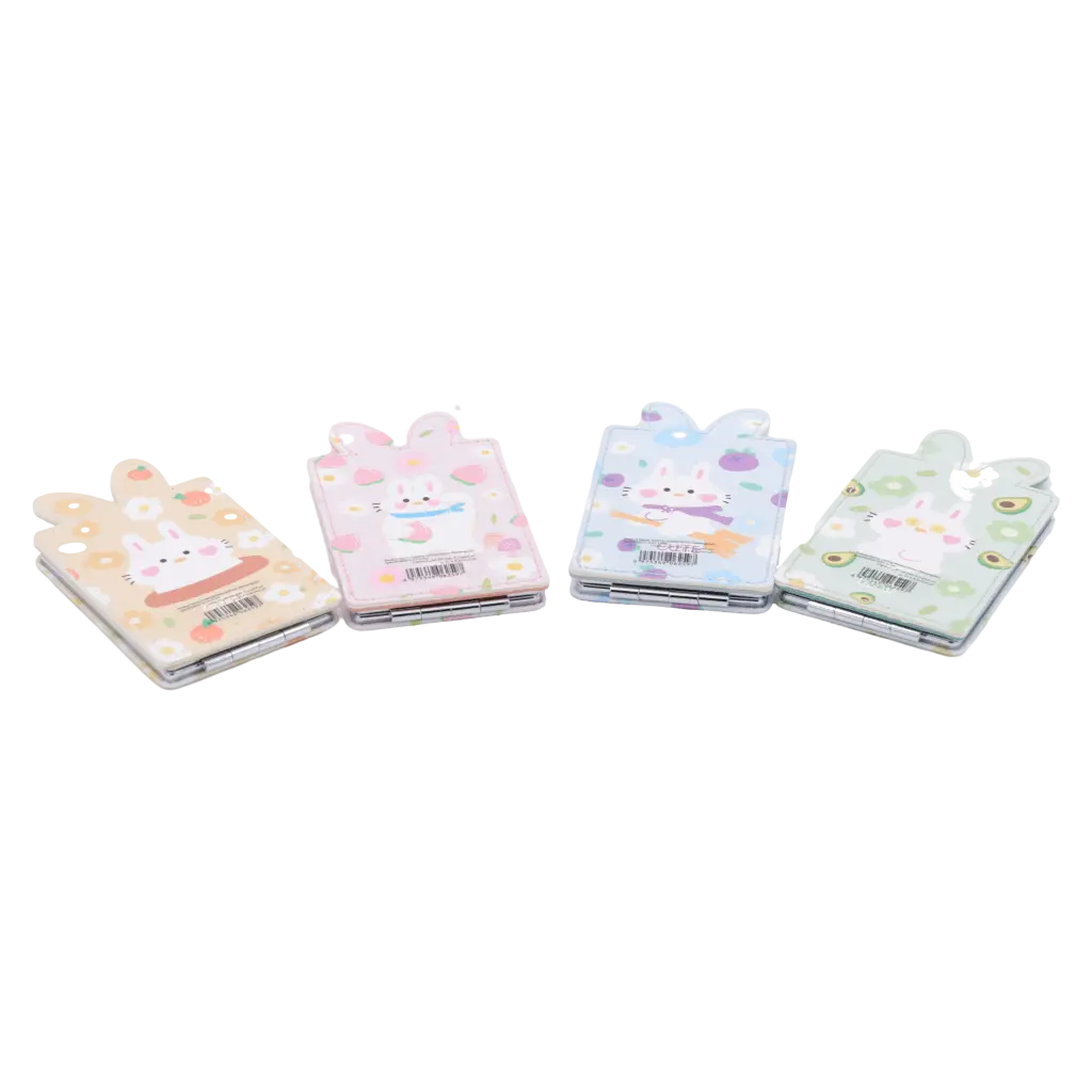 Klappbarer Taschenspiegel aus Polyurethan und Glas mit Kaninchen-Design (Beige/Rosa/Hellblau/Grau)