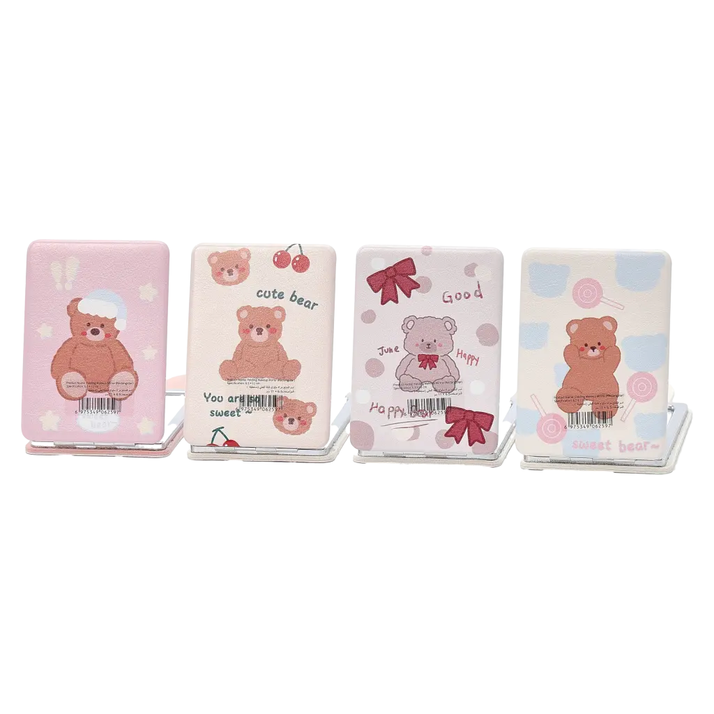 Klappbarer Taschenspiegel aus Polyurethan und Glas mit Kaninchen-Design (Beige/Rosa/Hellblau/Grau)