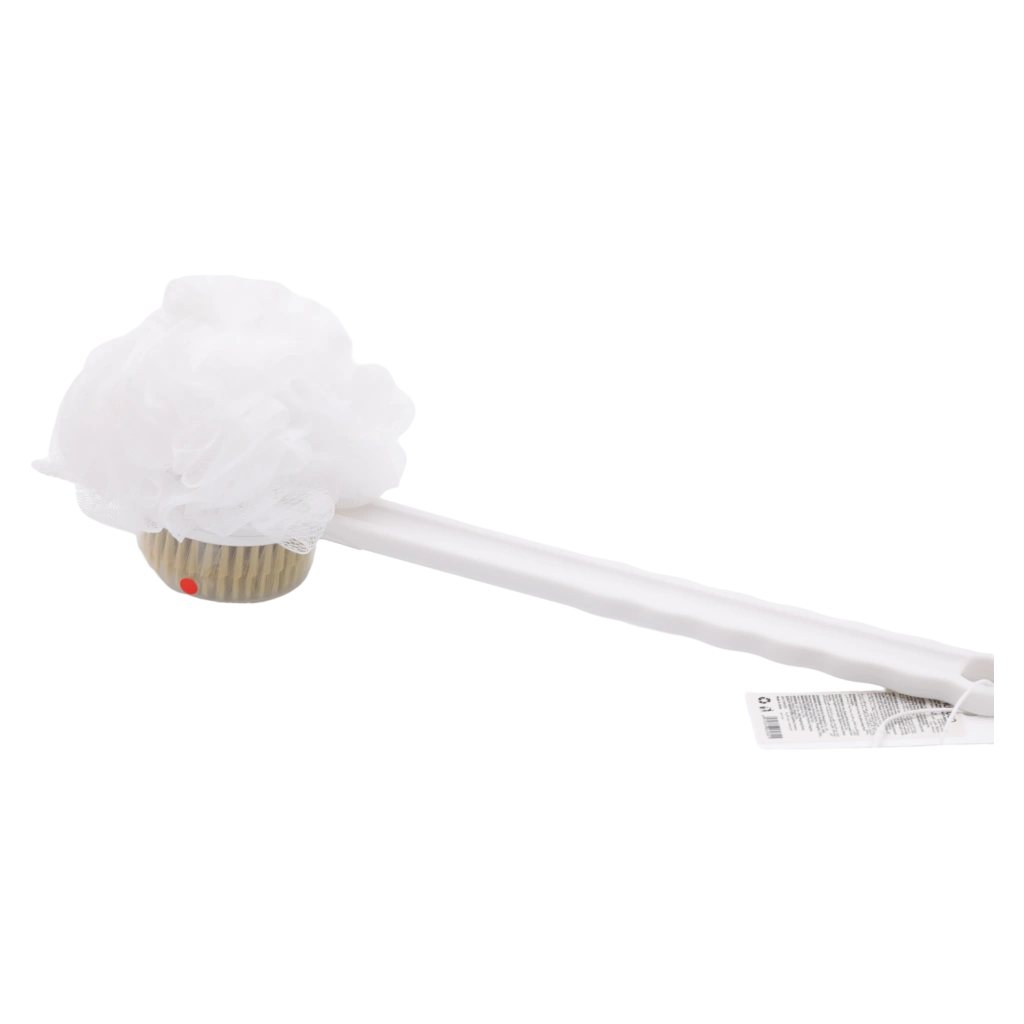 Duschbürste mit Borsten und Luffa, langer Griff (Weiß)