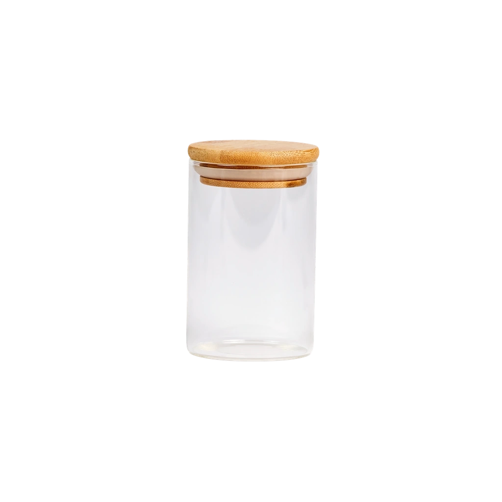 Vorratsglas rund aus Borosilikatglas mit Bambusdeckel, 290 ml (Transparent)