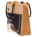 Große Jute-Tasche mit Fronttasche aus Baumwolle-Jute-Mix (Natur/Schwarz)