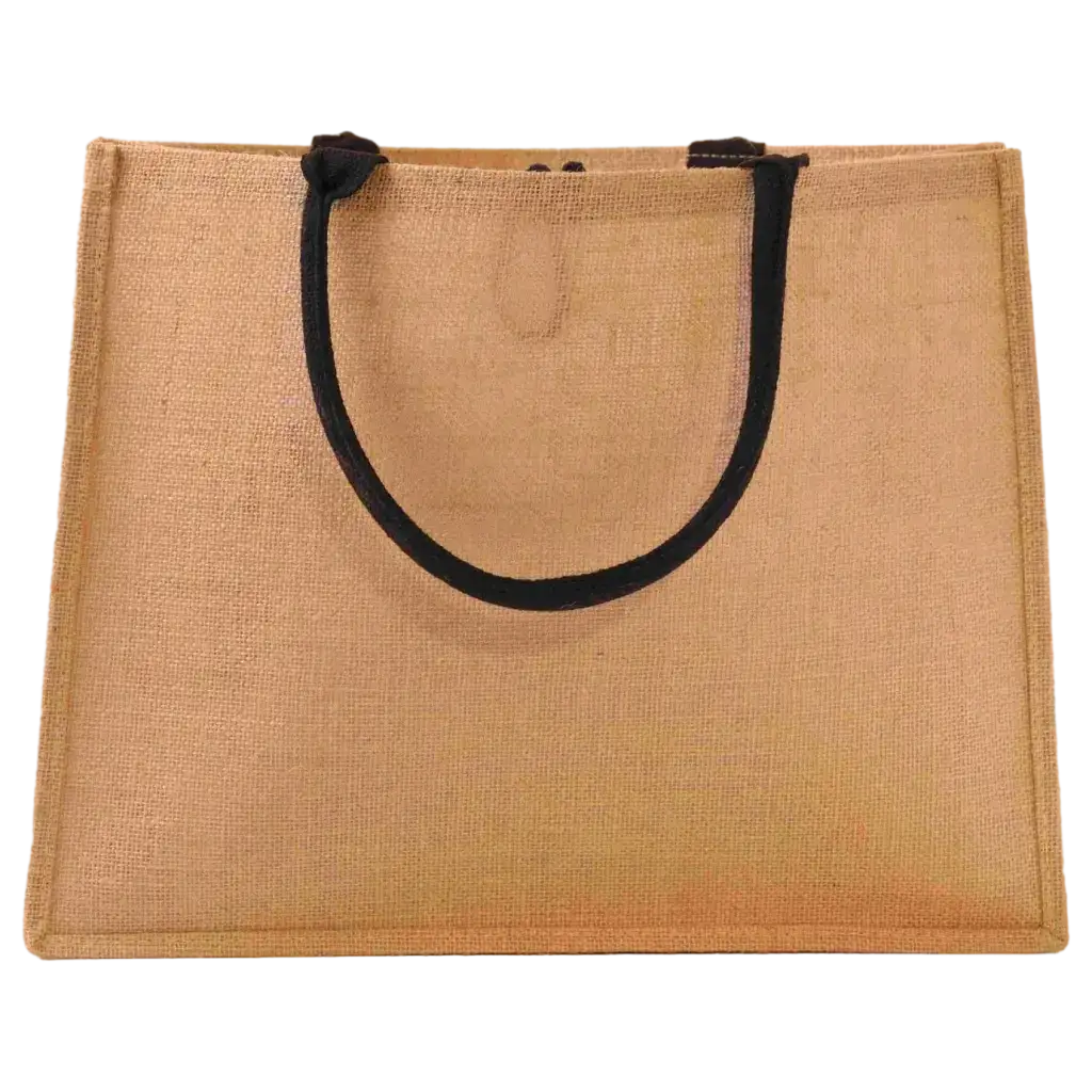 Große Jute-Tasche mit Fronttasche aus Baumwolle-Jute-Mix (Natur/Schwarz)