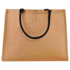 Große Jute-Tasche mit Fronttasche aus Baumwolle-Jute-Mix (Natur/Schwarz)