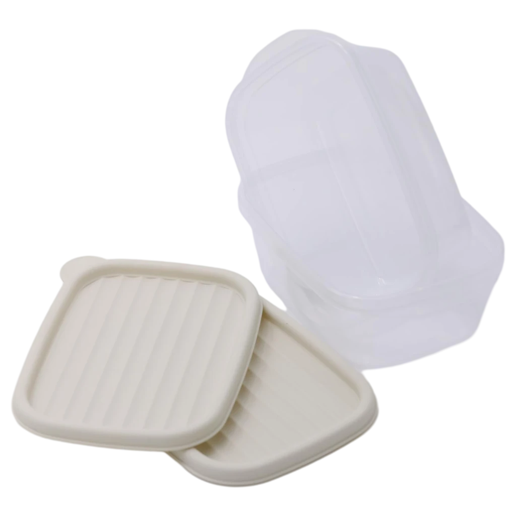 2-teiliges Kunststoff-Frischhaltedosen Set, rechteckig (Creme)