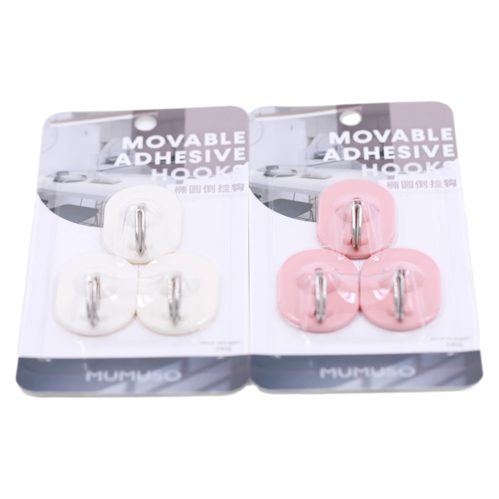3er-Pack Klebehaken oval aus ABS und Edelstahl (Weiß/Rosa)