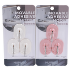 3er-Pack Klebehaken oval aus ABS und Edelstahl (Weiß/Rosa)