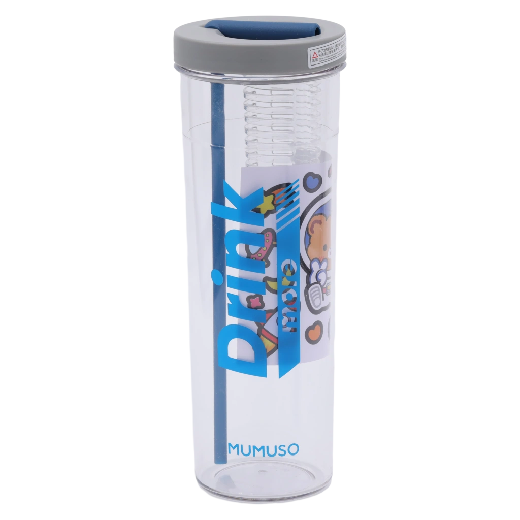 Kunststoff-Wasserflasche mit faltbarem Strohhalm und Infuser, 700 ml (Blau)