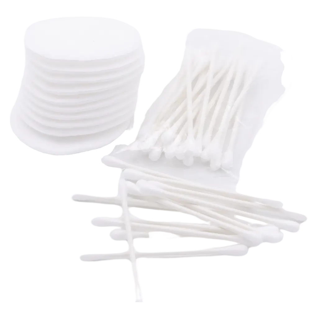 Einweg-Set Wattebällchen, Wattestäbchen & Wattepads aus saugfähiger Baumwolle (Weiß)