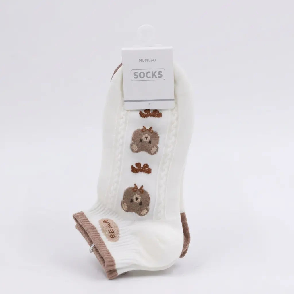 Sneakersocken Damen aus Baumwollmischung mit Bären-Design (Weiß/Braun)