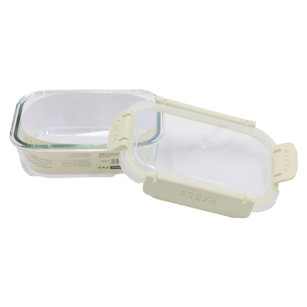 Rechteckige Glas-Frischhaltedose mit Clip-Deckel, 650 ml (Grün)