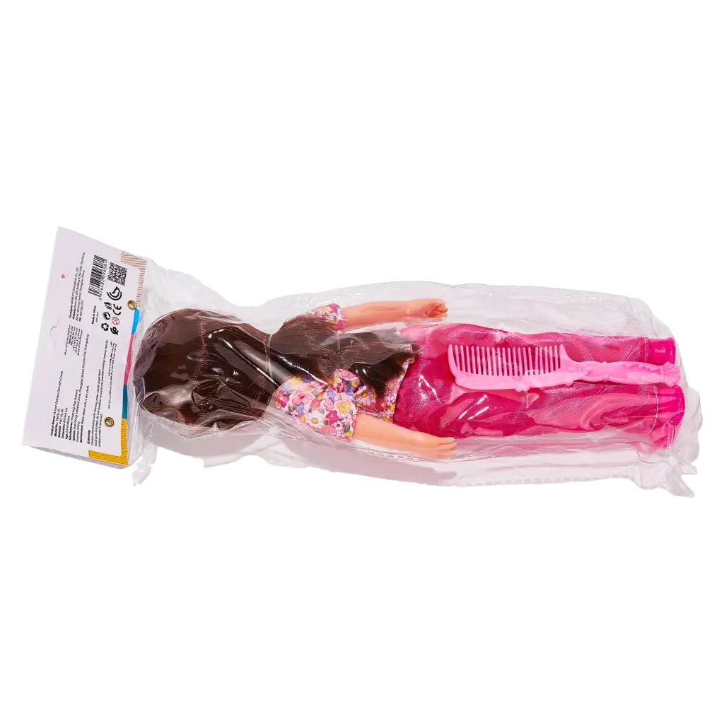 Modepuppe mit Kamm, 36 cm, Kunststoff, Blumen-Print (Rosa/Grün/Pink)