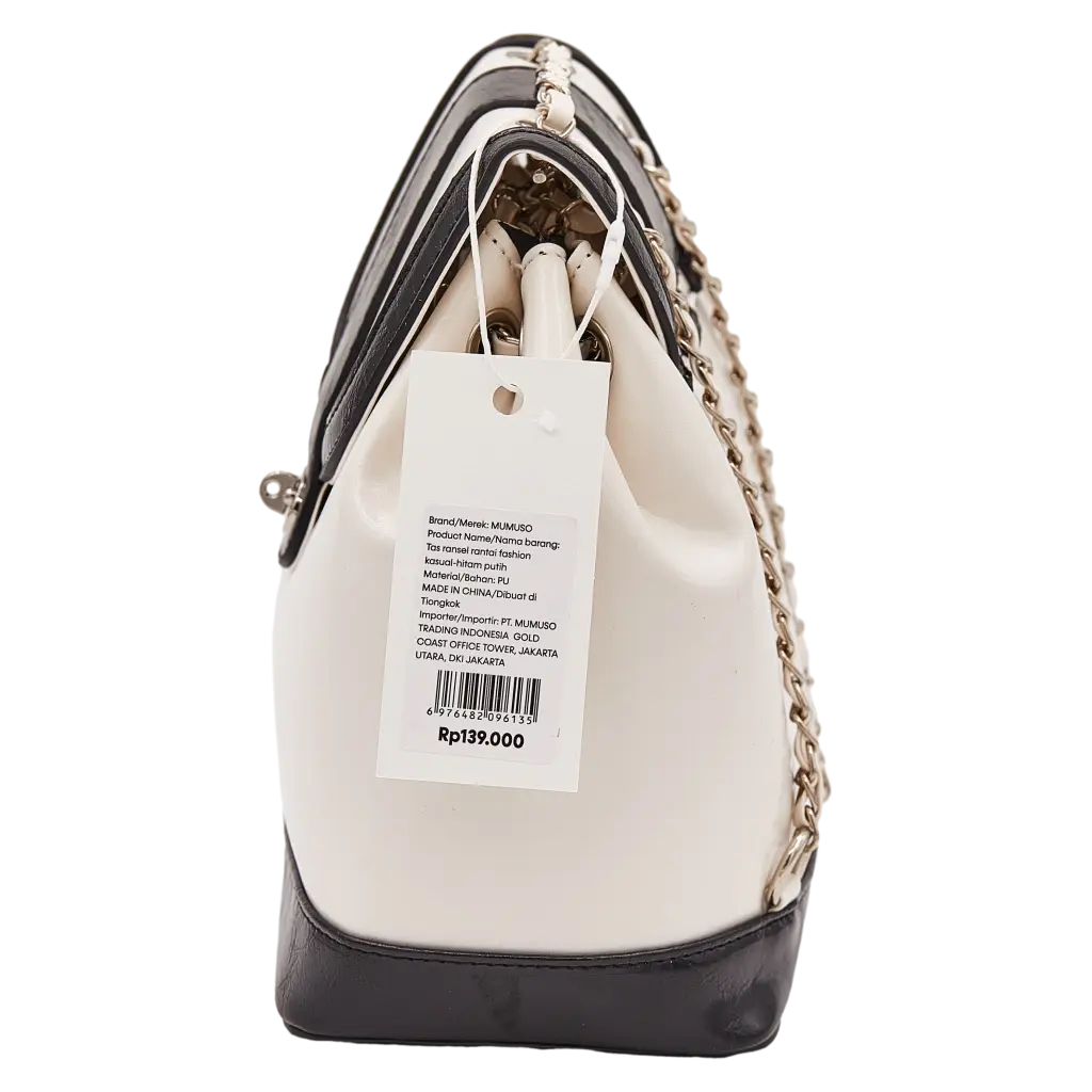 Fashion-Rucksack mit Kettenriemen-Design (Schwarz/Weiß)