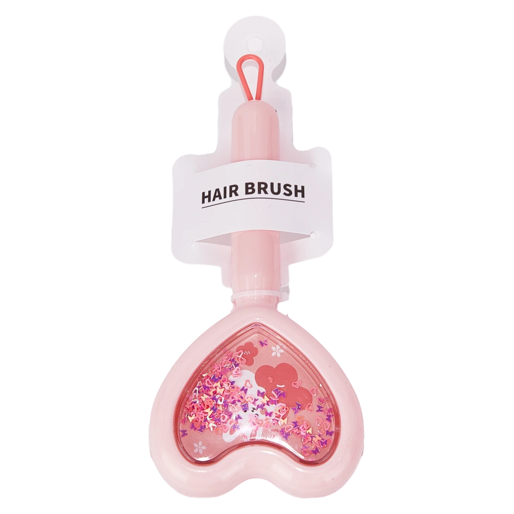 Herzförmige Haarbürste mit beweglichem Glitter und Hasen-Design (Rosa)