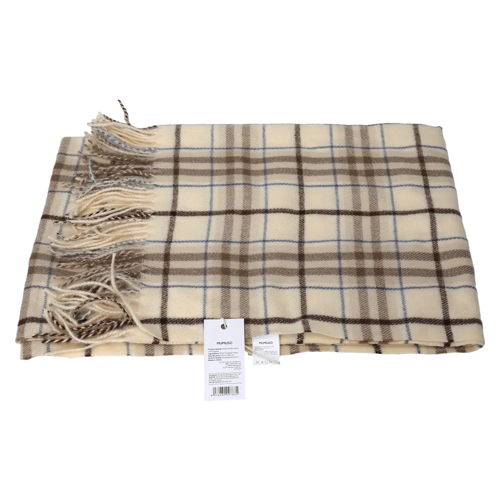 Kariertes Winterschal-Halstuch mit Fransen, klassisch (Beige/Braun)