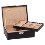 Zweilagige Schmuckbox aus PVC-Leder und Flanell zur Schmuckaufbewahrung (Schwarz) – weitere Produktansicht