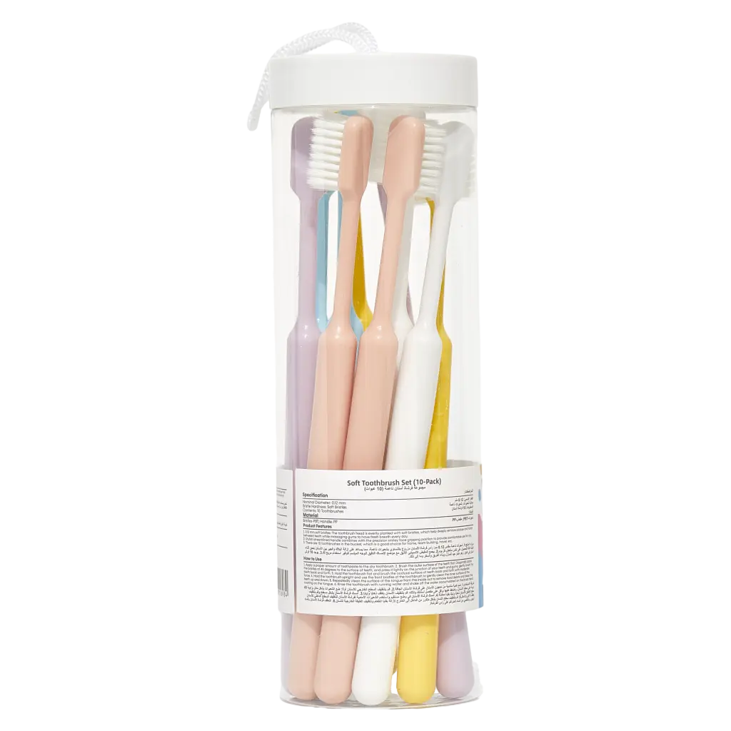 10er-Pack Zahnbürsten mit weichen Borsten (Rosa/Blau/Lila/Gelb/Weiß)