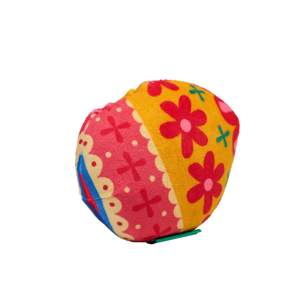 Plüschtier Ei-Form für Haustiere mit buntem Blumen-Design (Gelb/Pink)