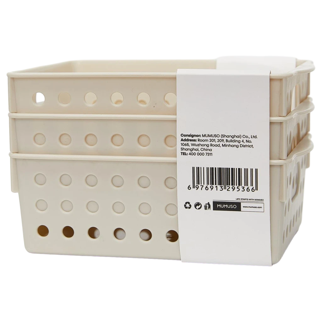 3-teiliges Aufbewahrungskorb-Set aus Polypropylen für Haushalt und Büro (Beige/Grün)