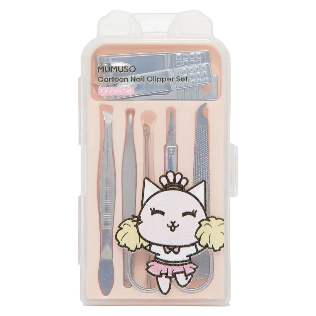 Nagelpflege-Set aus chrombeschichtetem Eisenblech, ABS und PP mit Katzen-Design (Rosa)