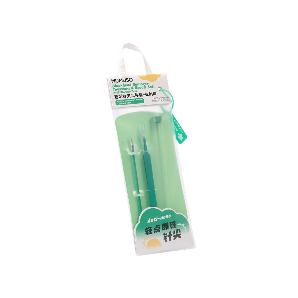 Blackhead Remover Set aus Edelstahl, Pinzette & Nadel mit Aufbewahrungsrohr (Mintgrün)