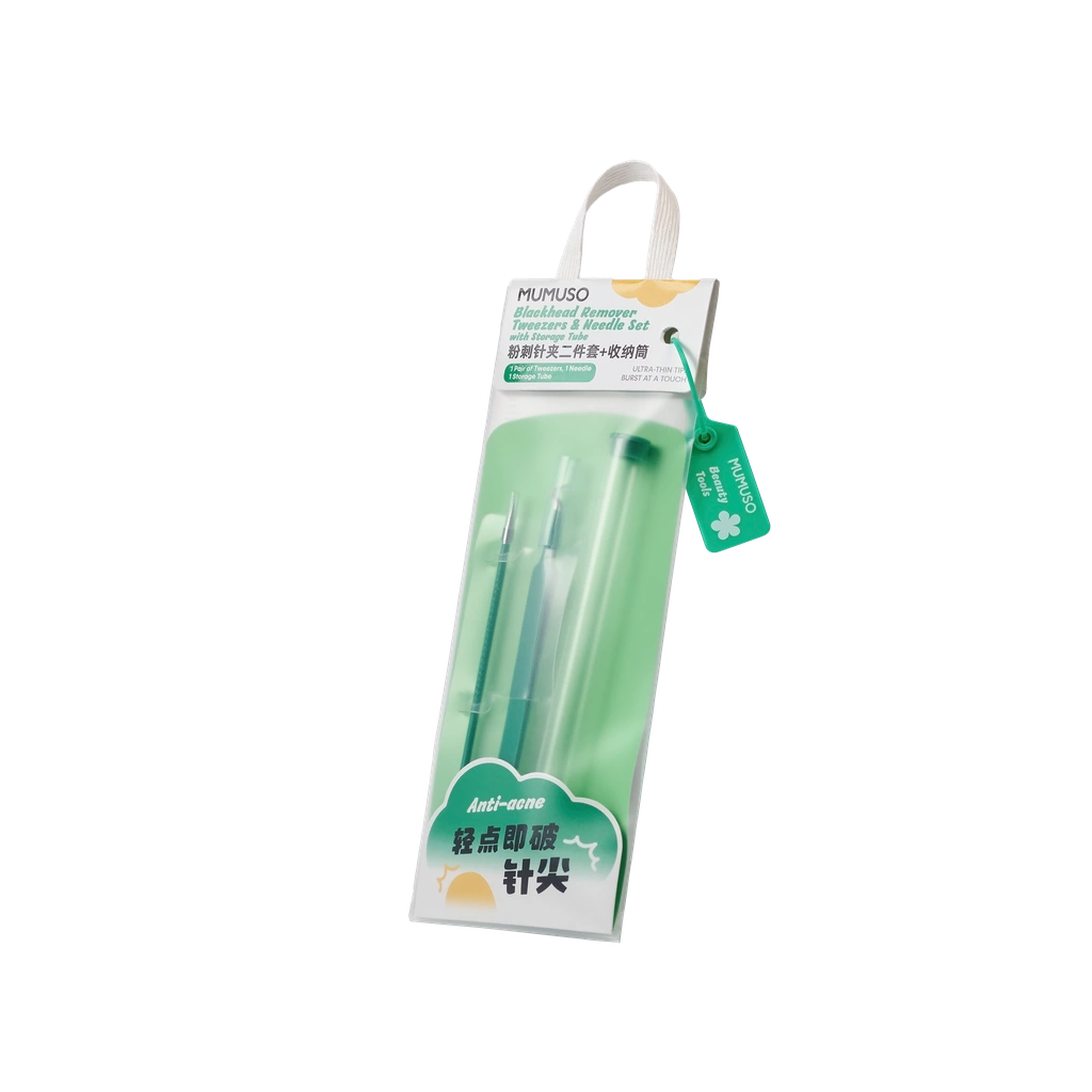 Blackhead Remover Set aus Edelstahl, Pinzette & Nadel mit Aufbewahrungsrohr (Mintgrün)