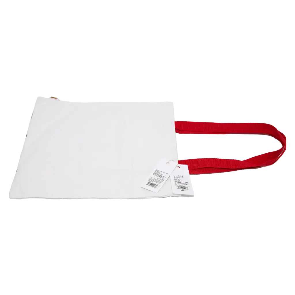 Canvas Schultertasche mit Print und roten Henkeln (Weiß/Rot)