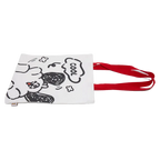 Canvas Schultertasche mit Print und roten Henkeln (Weiß/Rot)