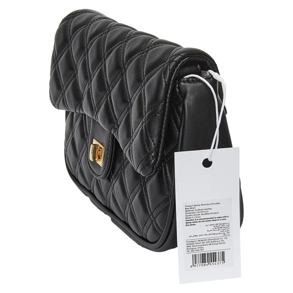 Schultertasche aus Kunstleder mit Rautensteppung, 256 g (Schwarz)