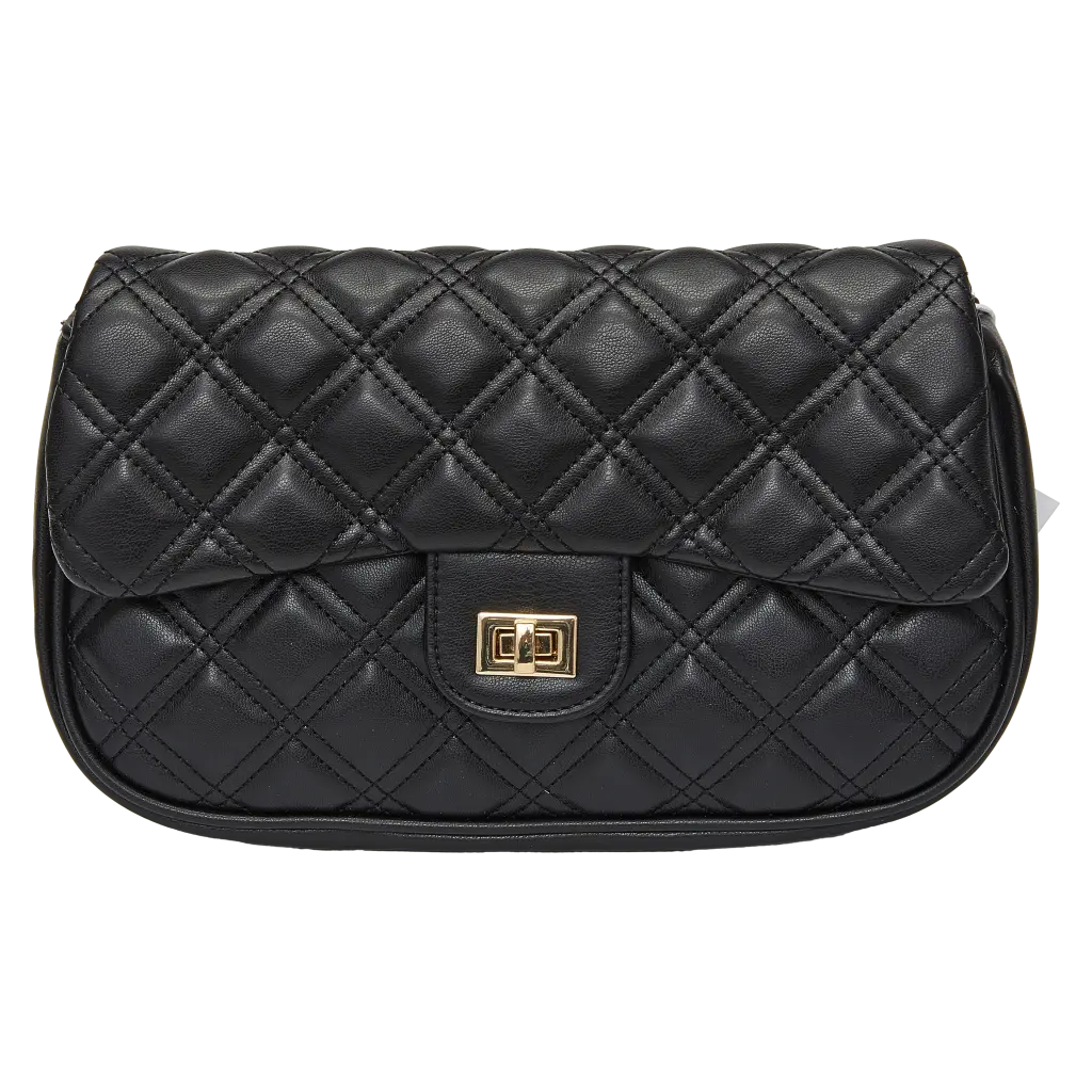 Schultertasche aus Kunstleder mit Rautensteppung, 256 g (Schwarz)