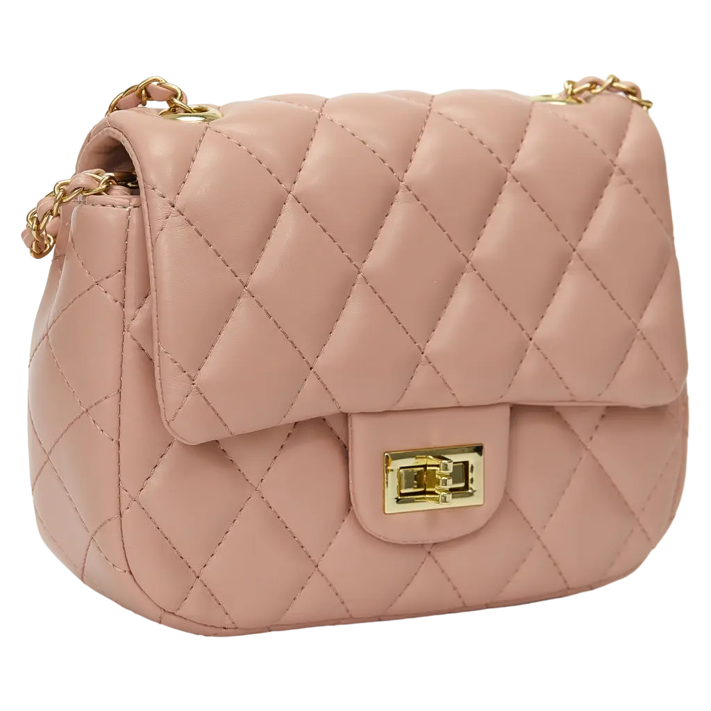 Crossbody-Schultertasche mit gestepptem Design und Kettenriemen (Rosa)