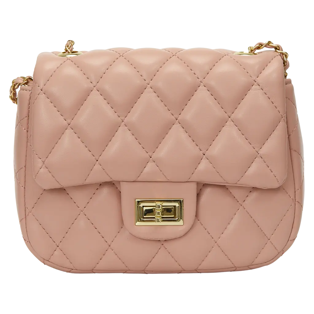 Crossbody-Schultertasche mit gestepptem Design und Kettenriemen (Rosa)