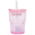 Coffee Tumbler aus Glas mit Deckel und Glasstrohhalm, 450 ml (Rosa)